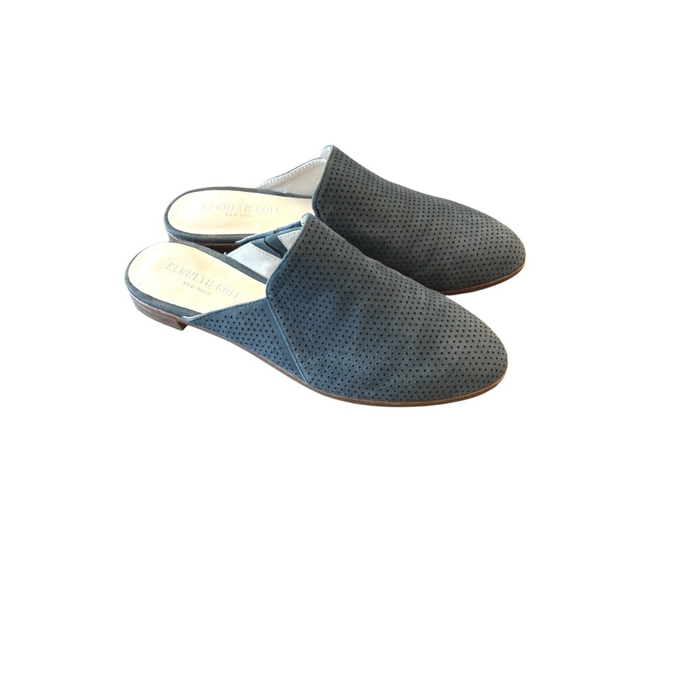 Kenneth Cole Rubie Perforated Leather Mule Slides Blue Gray Loafers 6.5